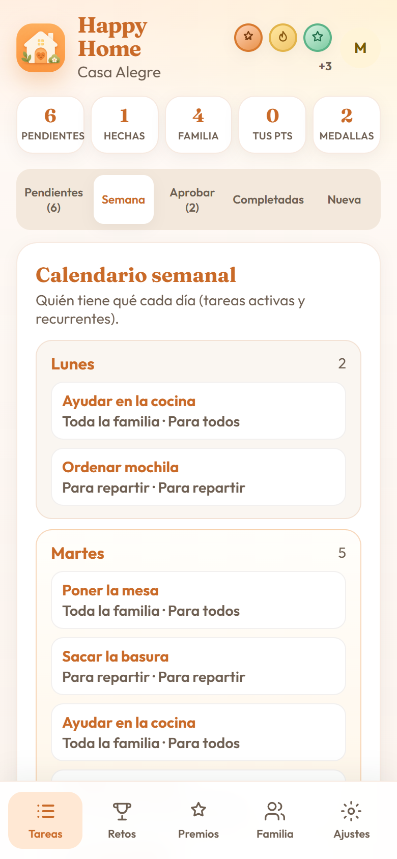 Calendario semanal de tareas
